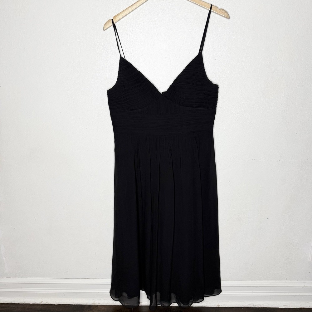 BCBG Paris Black Spaghetti Strap Dress Silk Womens 12 Pleated‎ Formal Prom HOCO